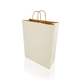  Sodrottfüles papírtáska 320x420mm 150mm talp L méret 200 db/doboz, fehér