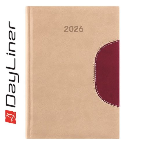 Határidőnapló Memphis A5 napi, fehér lapokkal bézs-padlizsán Dayliner 2026.