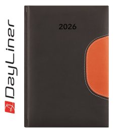   Határidőnapló Memphis A5 napi, fehér lapokkal fekete-narancs Dayliner 2026.