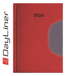   Határidőnapló Memphis A5 napi, fehér lapokkal piros-szürke Dayliner 2026.