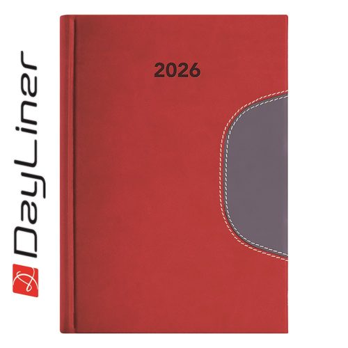 Határidőnapló Memphis A5 napi, fehér lapokkal piros-szürke Dayliner 2026.