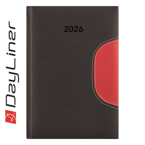 Határidőnapló Memphis B5 heti, fehér lapokkal fekete-piros Dayliner 2026.