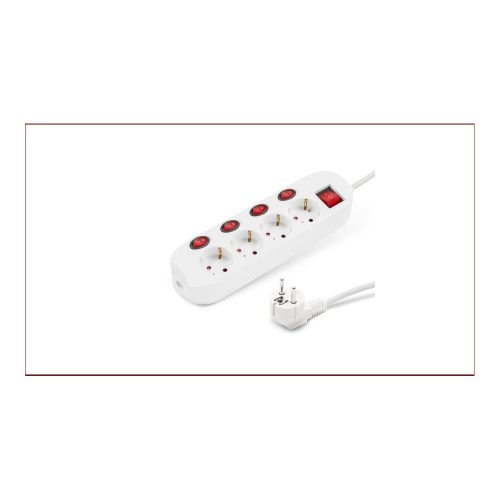 Elosztó négy csatlakozós 4+1 kapcsolós 1,5m kábellel asztali 16A max.