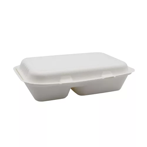 Papírdoboz ételes 2 részes HP3, 23 x 15 x 8 cm komposztálható cukornád 125 db/csomag, natúr