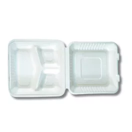   Papírdoboz ételes 3 részes HP4, 23 x 23 x 8cm komposztálható cukornád 100 db/csomag, natúr
