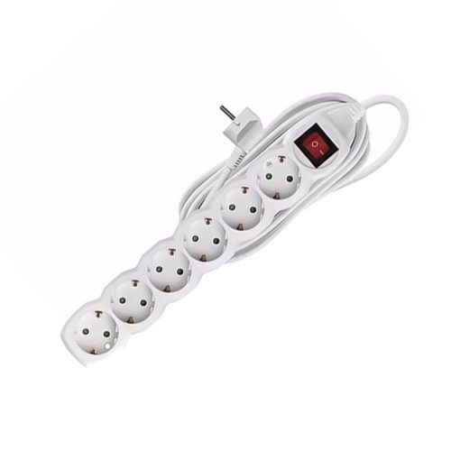 Elosztó hat csatlakozós kapcsolós túlfeszültség védett 1,5m kábellel asztali 16A max. 3500W