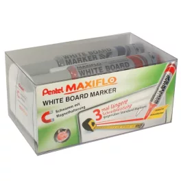   Táblamarker+törlő készlet 2,5mm, kerek hegyű, Maxiflo Pentel, 4 klf. szín