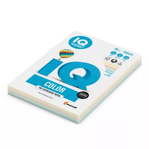 Másolópapír, színes, A4, 80g. vegyes színek IQ 4x25ív/csomag, pasztell mix, 4 féle szín